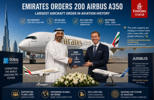 Emirates Orders 200 Airbus A350s in $67 Billion Record Deal