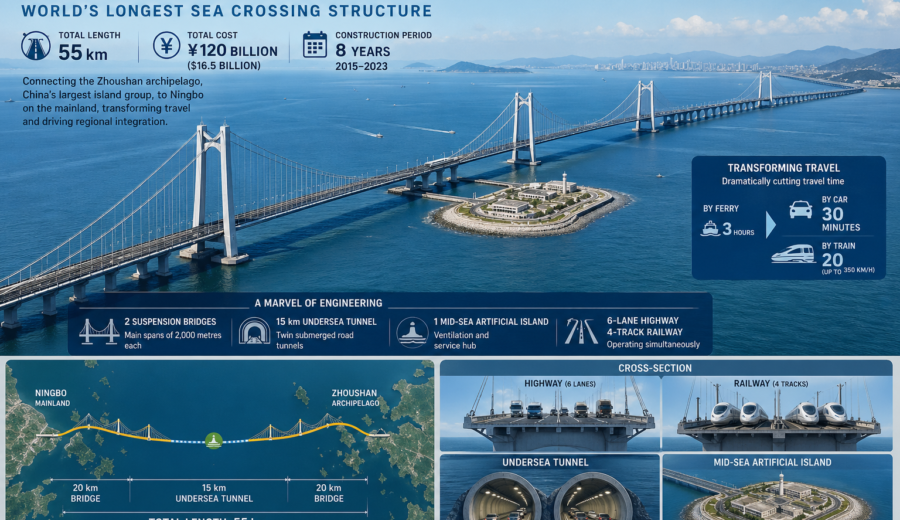 China Opens World’s Longest Sea Bridge at 55 km