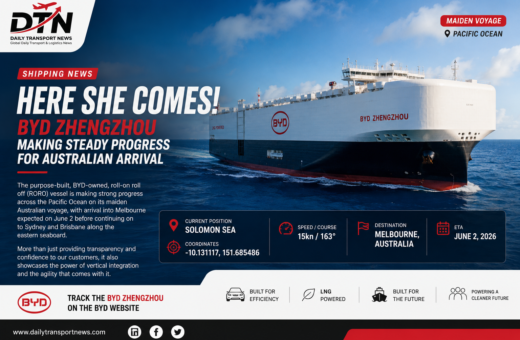 BYD ZHENGZHOU Nears Australia on Maiden Voyage Across Pacific Ocean