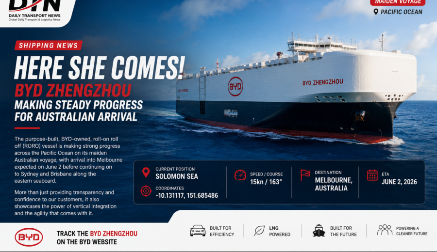 BYD ZHENGZHOU Nears Australia on Maiden Voyage Across Pacific Ocean