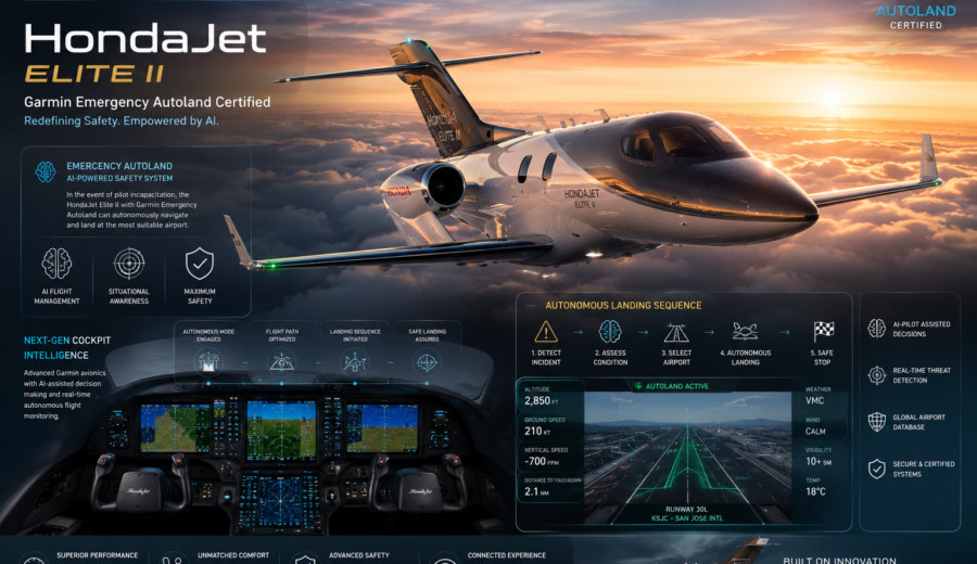 ✈️HondaJet Elite II Achieves Garmin Emergency Autoland Certification with AI-Powered Safety System