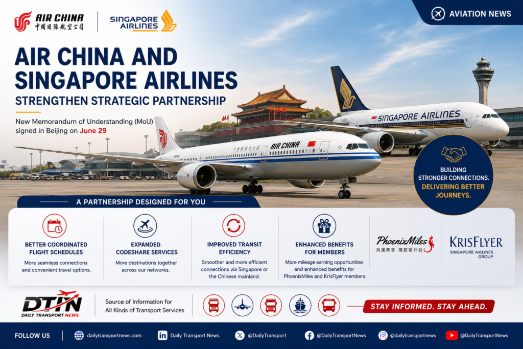 Air China and Singapore Airlines announce strategic partnership through a Memorandum of Understanding in Beijing.