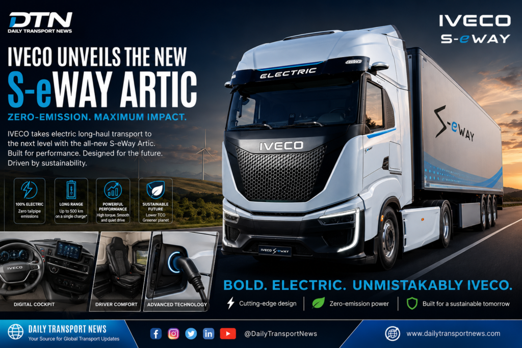 IVECO S-eWay Artic all-electric heavy-duty truck showcased with modern aerodynamic design and zero-emission technology.